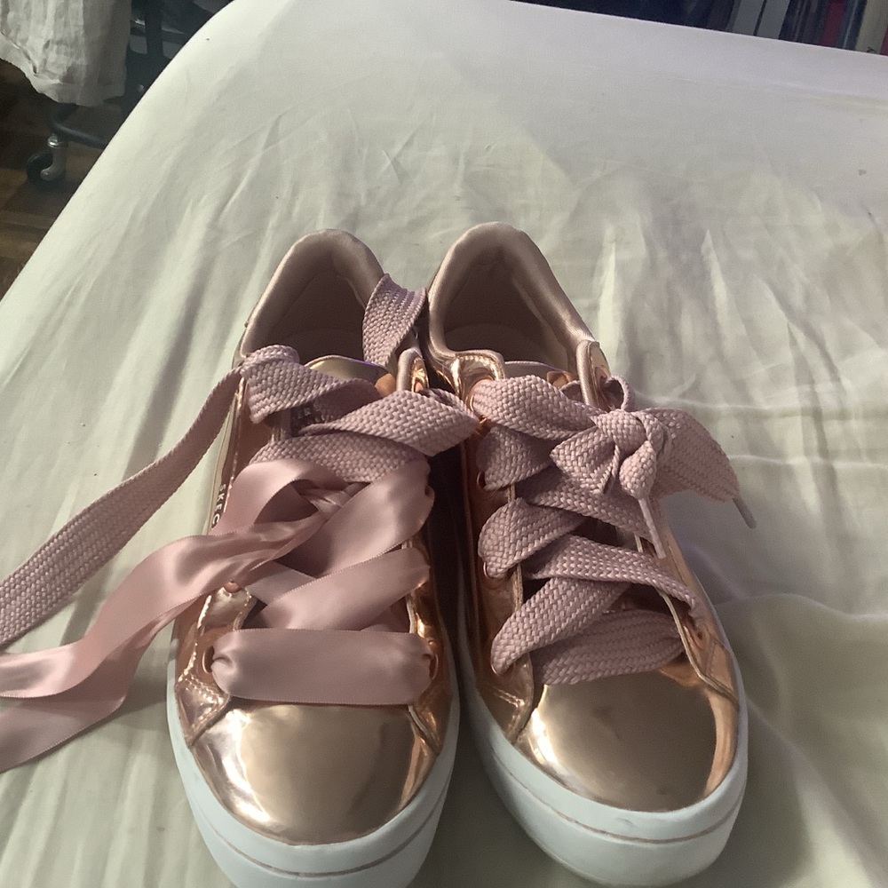 Skechers Pink and Gold Satin Ribbon Sneakers
